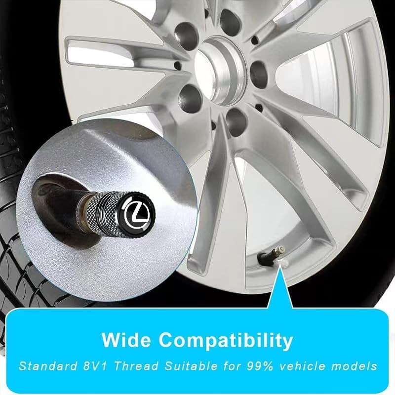 BFIVEANTE Tire Valve Stem Caps for Lexus ES350 GS350 GS300h GS450h is300 es350 ls460 rx350 NX300h Metal Car Wheel Air caps Auto Valve Stem Caps Accessories 4 Pcs Black - Image 3